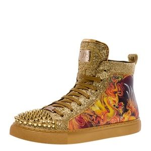 J75 Rampage Gold Spike Toe High Top Sneaker
